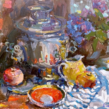 Painting for sale online - still life with a samovar