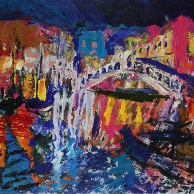 Painting for sale online - Vienice Ponte Rialto Evening