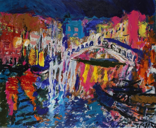 Painting for sale online - Vienice Ponte Rialto Evening