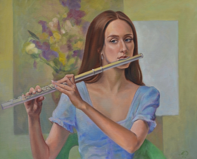 Painting for sale online - A girl with a flute
