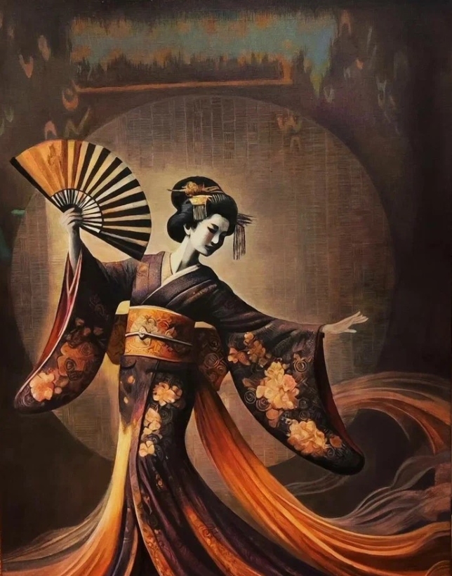 Painting for sale online - Geisha-Moonlight Dance
