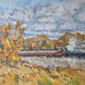 Painting for sale online - An autumn barge on the Moscow River