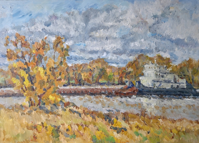 Painting for sale online - An autumn barge on the Moscow River
