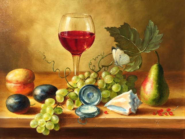 Painting for sale online - Wine, fruit and time