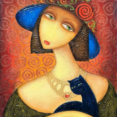 Painting for sale online - Lady with a Cat