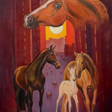 Painting for sale online - Horse and metropolis