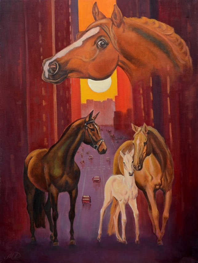 Painting for sale online - Horse and metropolis