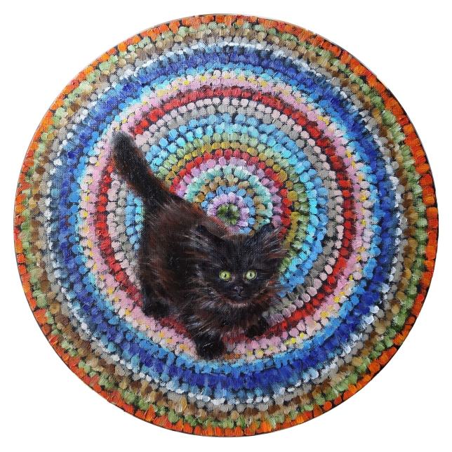 Painting for sale online - Blackie on the rug