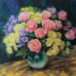 Painting for sale online - Bouquet in a green jug