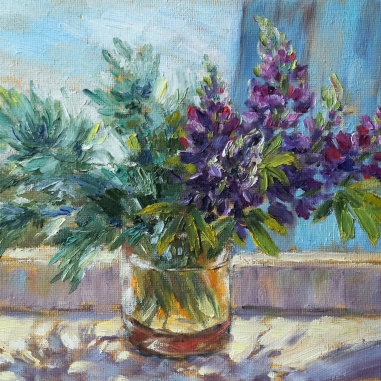 Painting for sale online - Study with lupines and wormwood