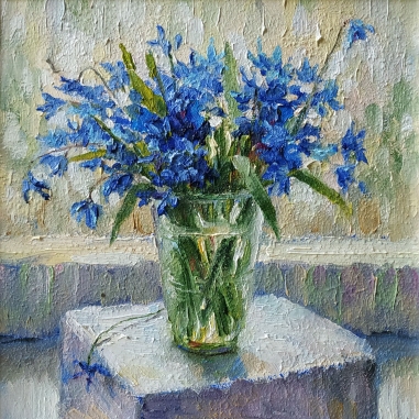 Painting for sale online - Snowdrops in a glass