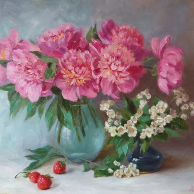 Painting for sale online - Peonies and jasmine