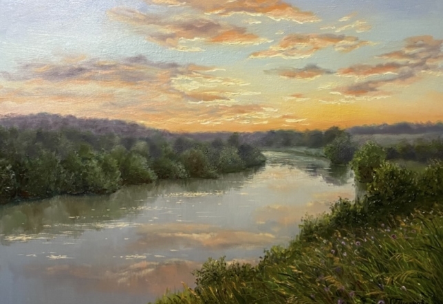 Painting for sale online - Sunset over the river