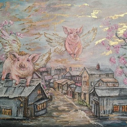 Painting for sale online - Flying pigs