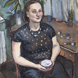 Painting for sale online - Сurvy lady with a plate