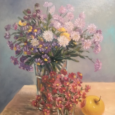 Painting for sale online - Still life with chrysanthemums and asters