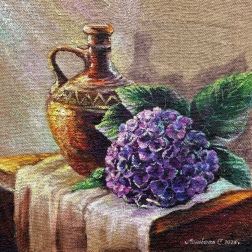 Painting for sale online - A passionate hydrangea Rough burlap and a delicate flower
