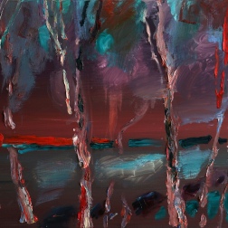 Painting for sale online - Birches at night