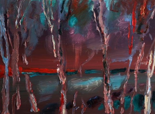 Painting for sale online - Birches at night