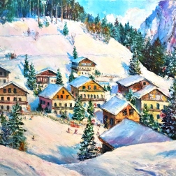 Painting for sale online - Ski vilage