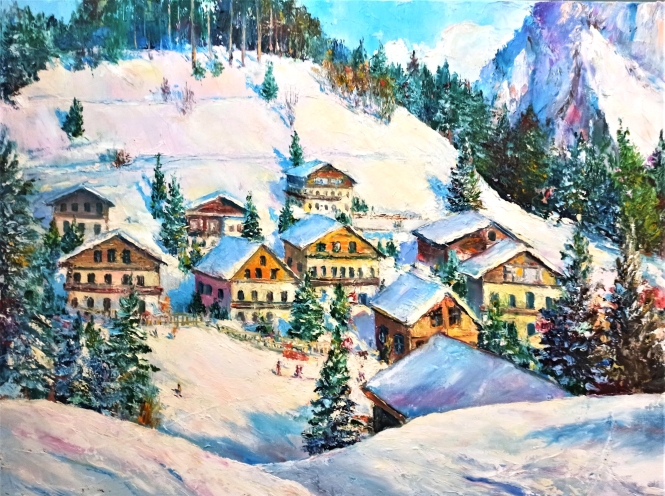 Painting for sale online - Ski vilage