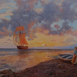 Painting for sale online - Sailboat at sunset