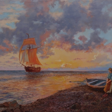 Painting for sale online - Sailboat at sunset