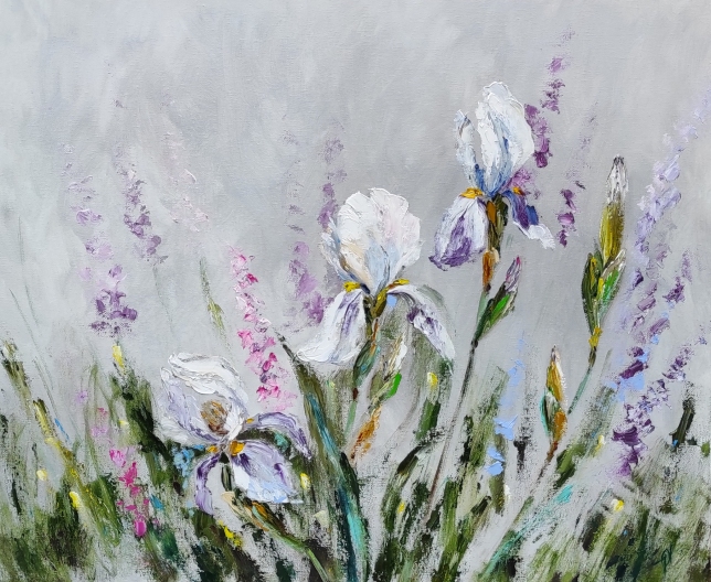 Painting for sale online - Irises original oil painting on canvas 