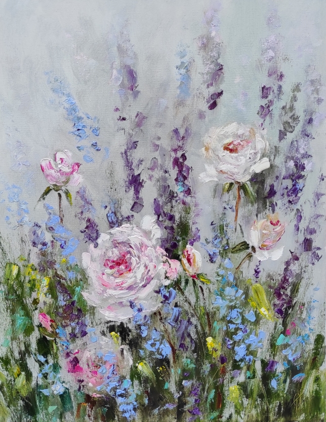 Painting for sale online - Roses and salvia 