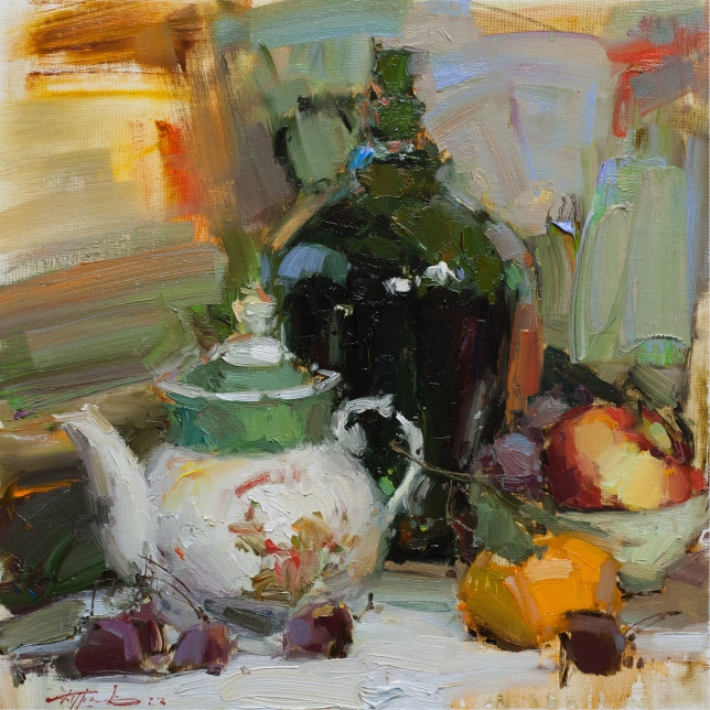 Painting for sale online - Still life with green dishes and fruits