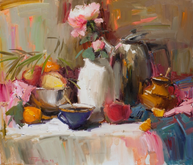 Painting for sale online - Still life with pink peony