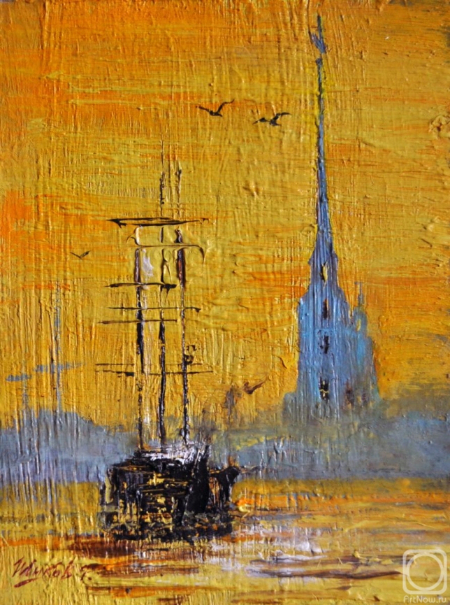 Painting for sale online - Sunset over the Peter and Paul Fortress