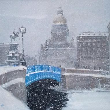 Painting for sale online - Snowfall on St Isaacs Square