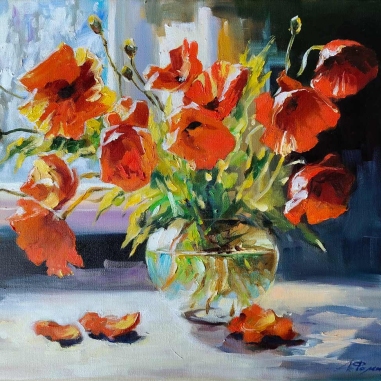 Painting for sale online - Poppies by the window