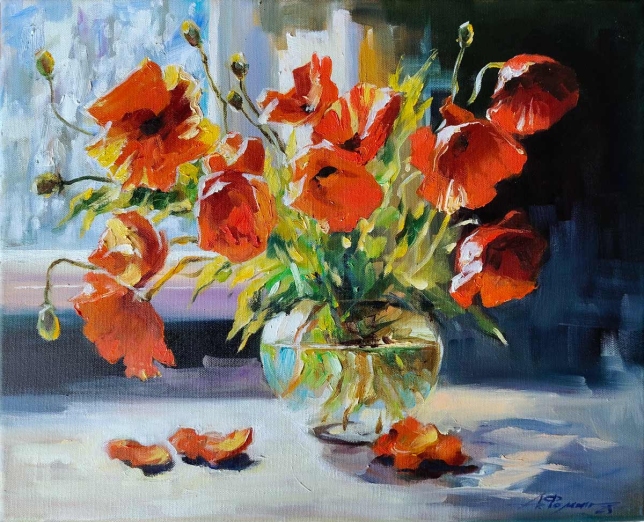 Painting for sale online - Poppies by the window