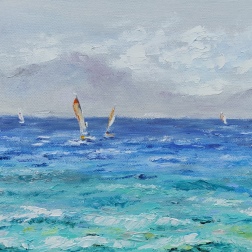 Painting for sale online - Bright sailboats in the sea