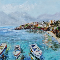 Painting for sale online - Boats original oil seascape 