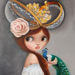 Painting for sale online - Girl with a peacock