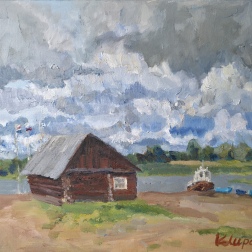 Painting for sale online - Bathhouse on Lake Seliger
