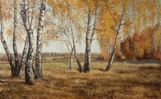 Painting for sale online - Autumn birches 