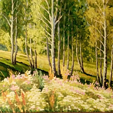 Painting for sale online - Birches illuminated by the sun