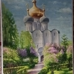 Painting for sale online - Смоленский собор Новодевичьего монастыря, сирень цветет