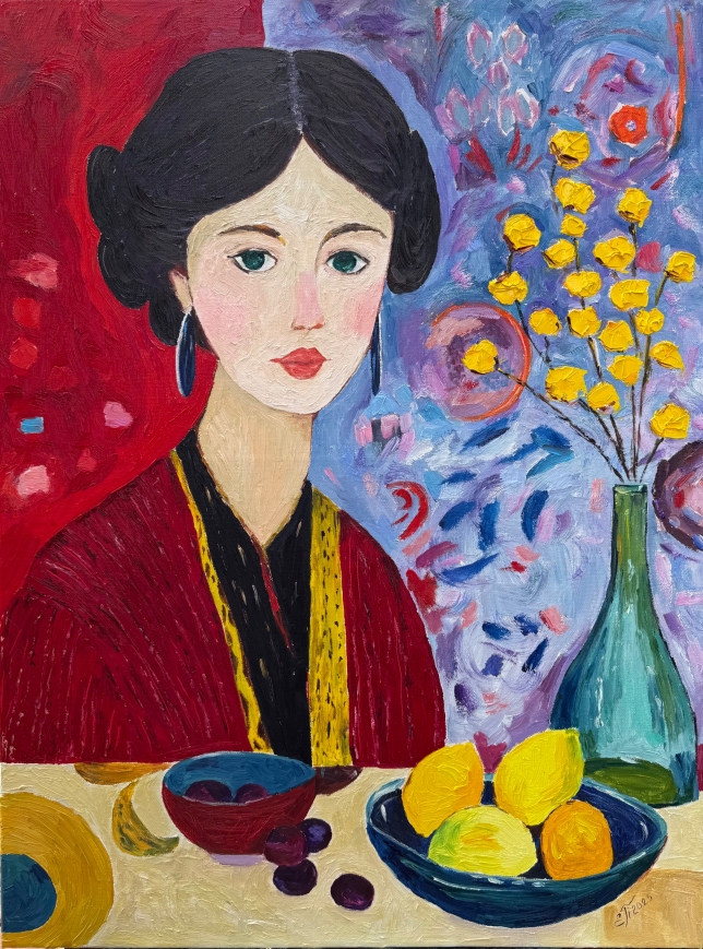 Painting for sale online - Aiko-a girl in a red kimono