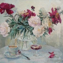 Painting for sale online - Tea with raspberry jam, Peonies