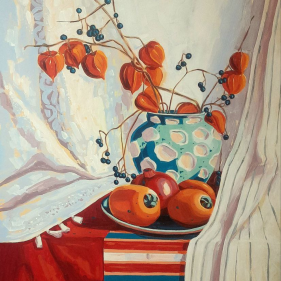 Painting for sale online - Still life with physalis and persimmon