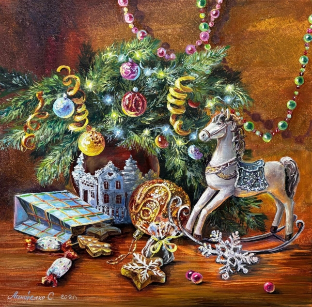 Painting for sale online - New Years still life Childhood