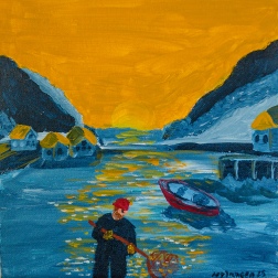 Painting for sale online - Fisherman at sunset