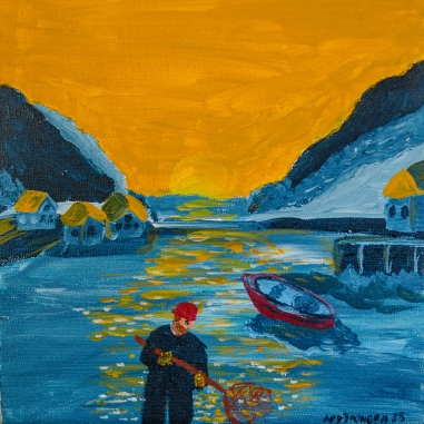 Painting for sale online - Fisherman at sunset