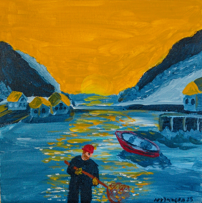 Painting for sale online - Fisherman at sunset