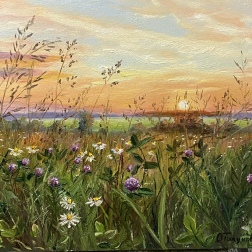 Painting for sale online - Sunset over the field